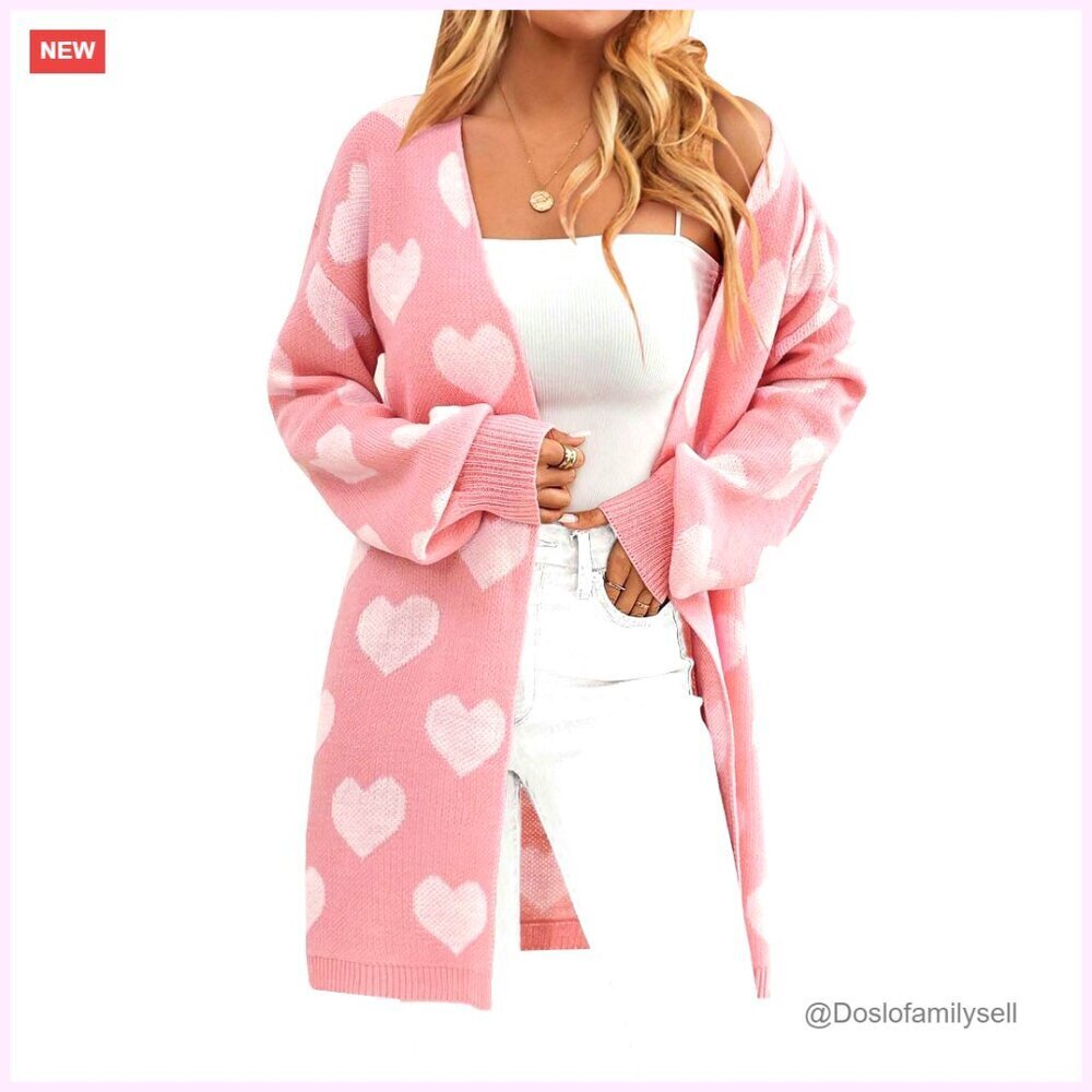 Oversized Heart Cardigan Sweater Valentine's Day Trendy Cute Long Sleeve